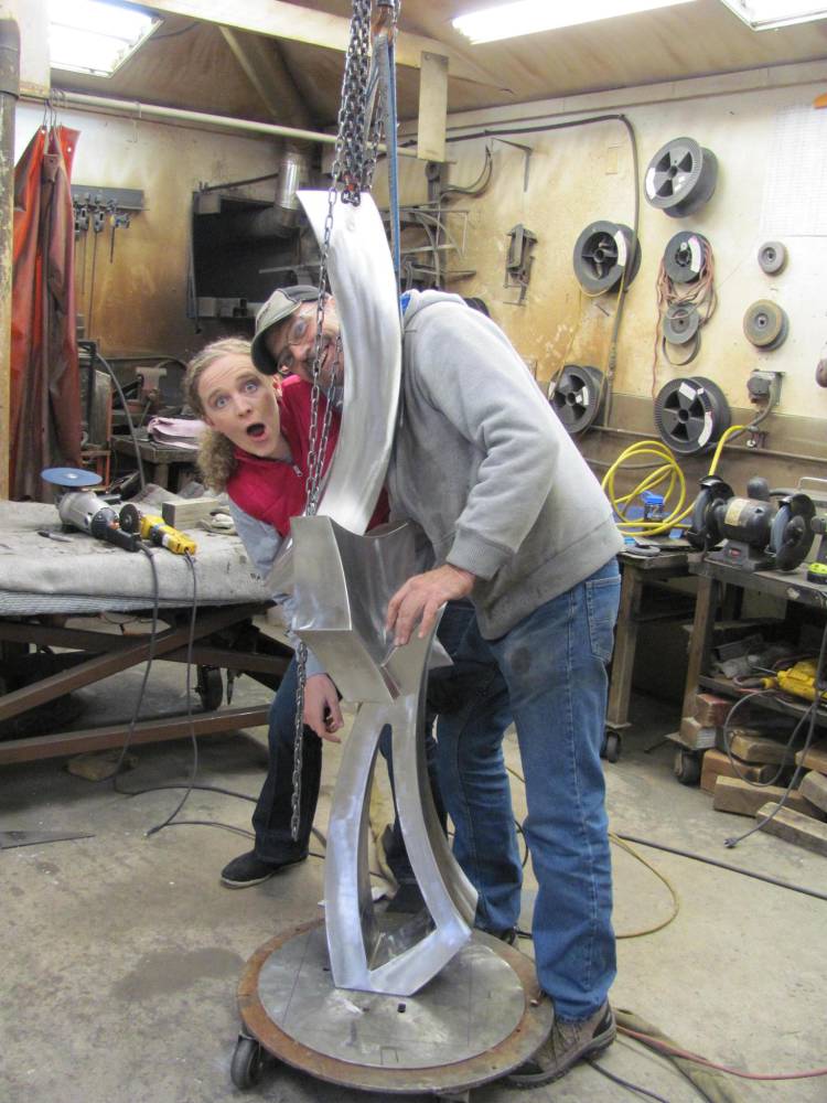 Pippin Contemporary sculptor Kevin Robb with daughter Kelsey in the studio